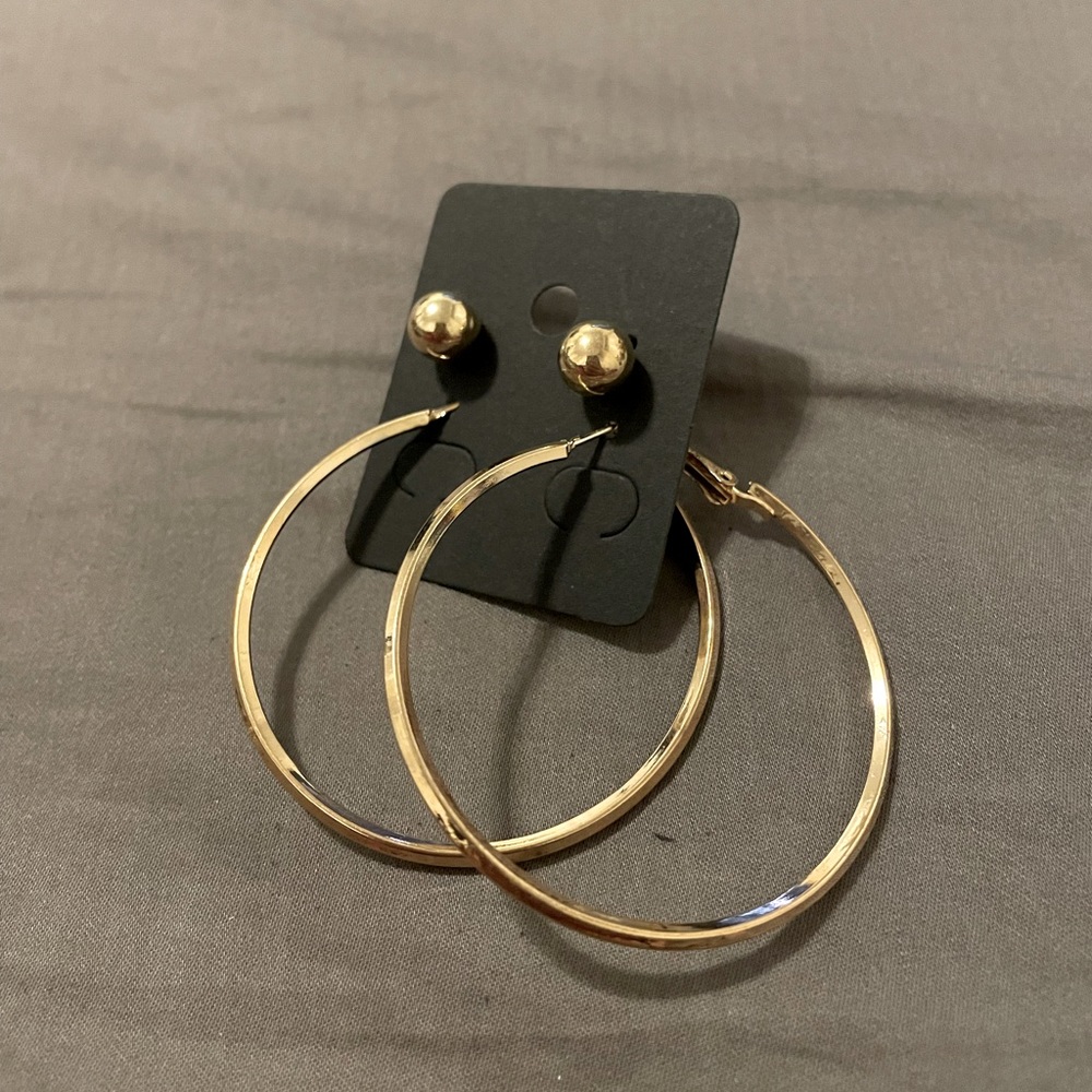 2-pair gold hoop earring set